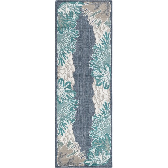 Rug Unique Loom Outdoor Coastal Navy Blue Runner 2' 0 x 6' 1