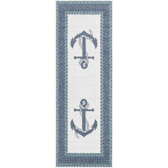 Rug Unique Loom Outdoor Coastal Navy Blue Runner 2' 0 x 6' 0