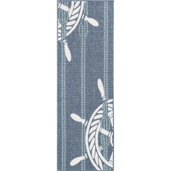 Rug Unique Loom Outdoor Coastal Navy Blue Runner 2' 0 x 6' 0