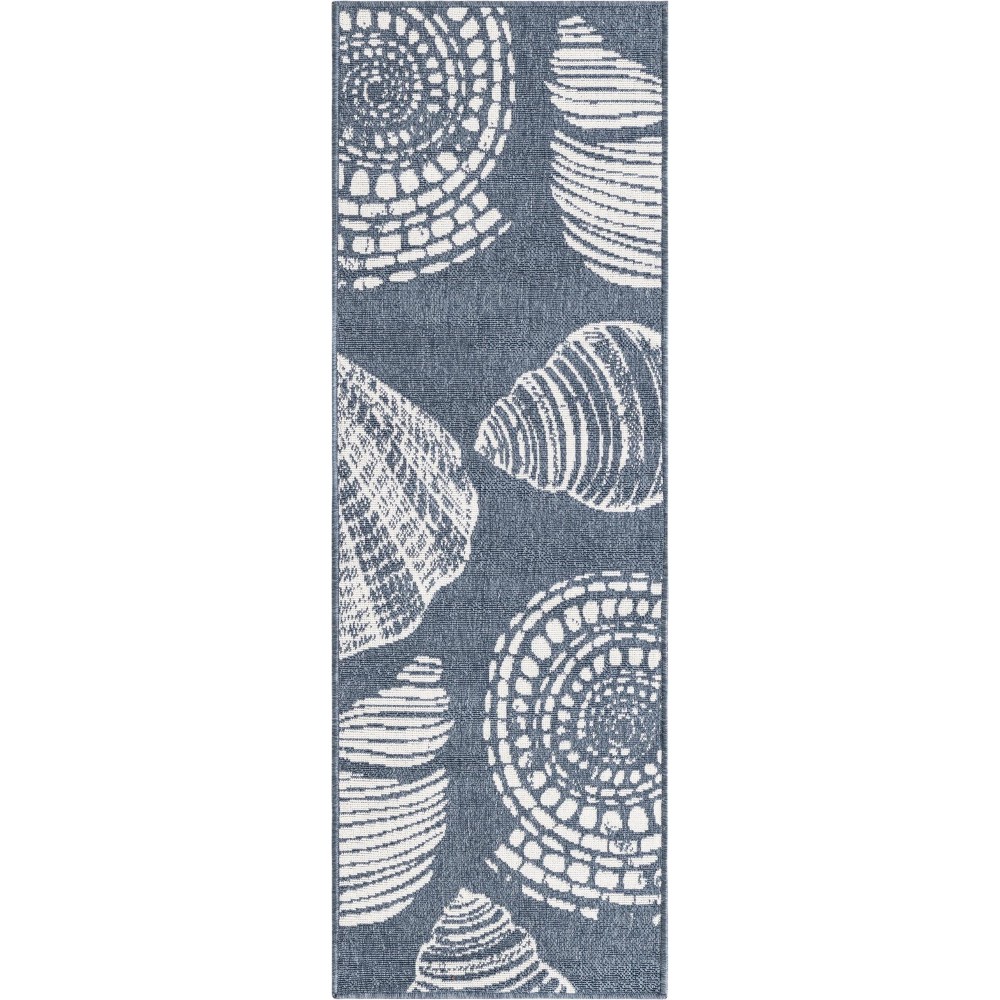 Rug Unique Loom Outdoor Coastal Navy Blue Runner 2' 0 x 6' 0