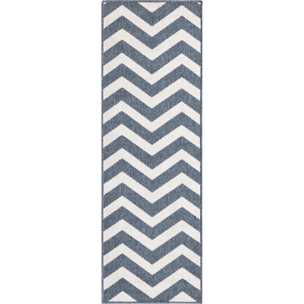 Rug Unique Loom Outdoor Coastal Navy Blue Runner 2' 0 x 6' 0