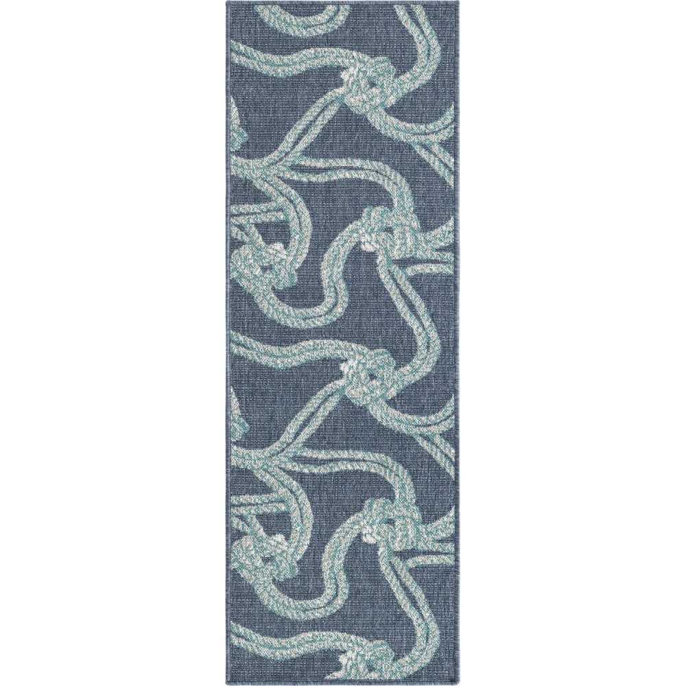 Rug Unique Loom Outdoor Coastal Navy Blue Runner 2' 0 x 6' 0