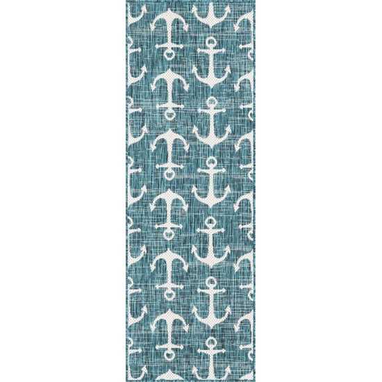 Rug Unique Loom Outdoor Coastal Teal Runner 2' 0 x 6' 0