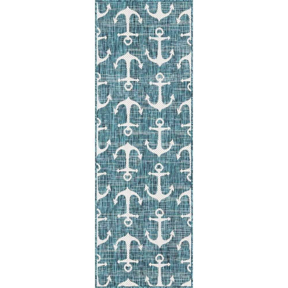 Rug Unique Loom Outdoor Coastal Teal Runner 2' 0 x 6' 0