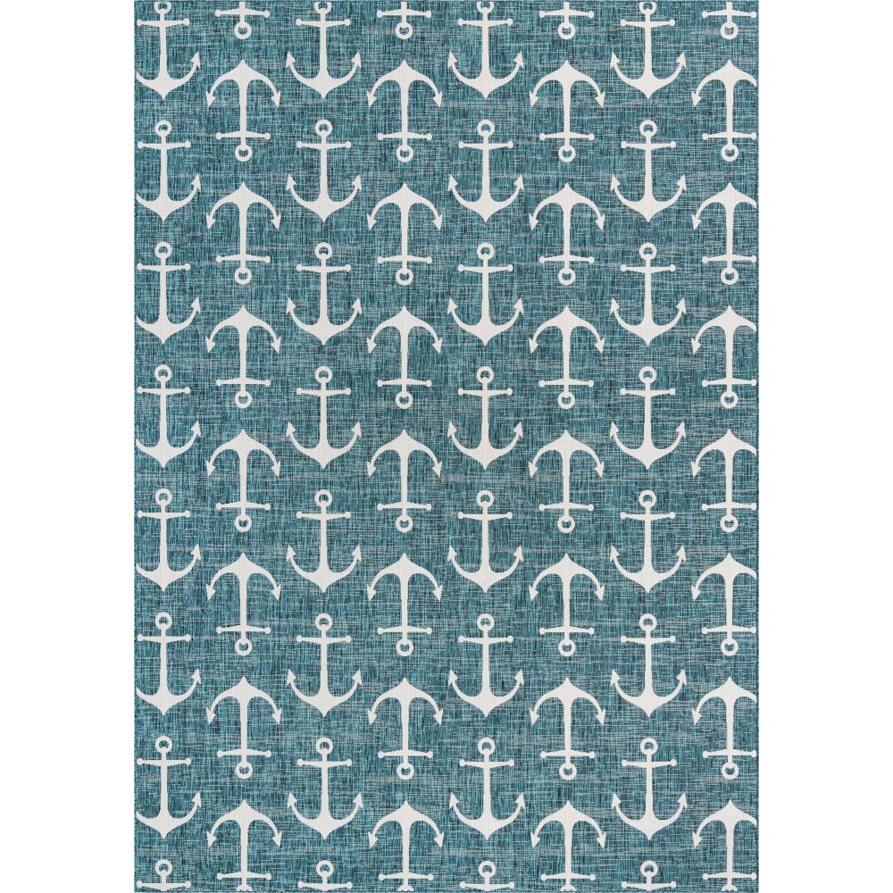 Rug Unique Loom Outdoor Coastal Teal Rectangular 10' 0 x 14' 0