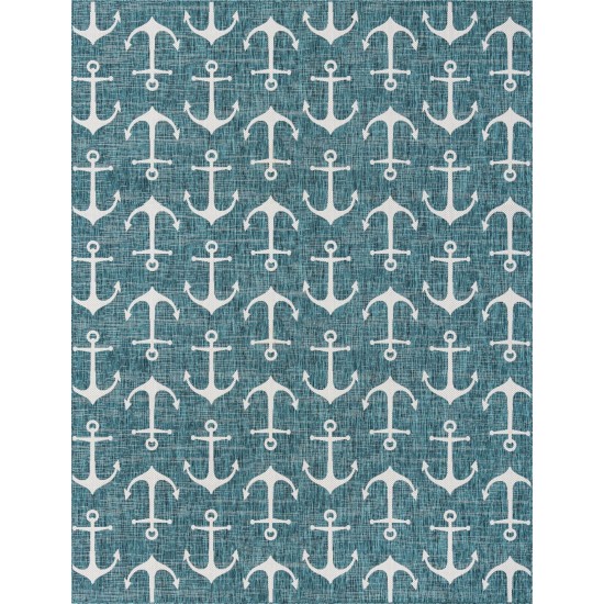 Rug Unique Loom Outdoor Coastal Teal Rectangular 10' 0 x 13' 0