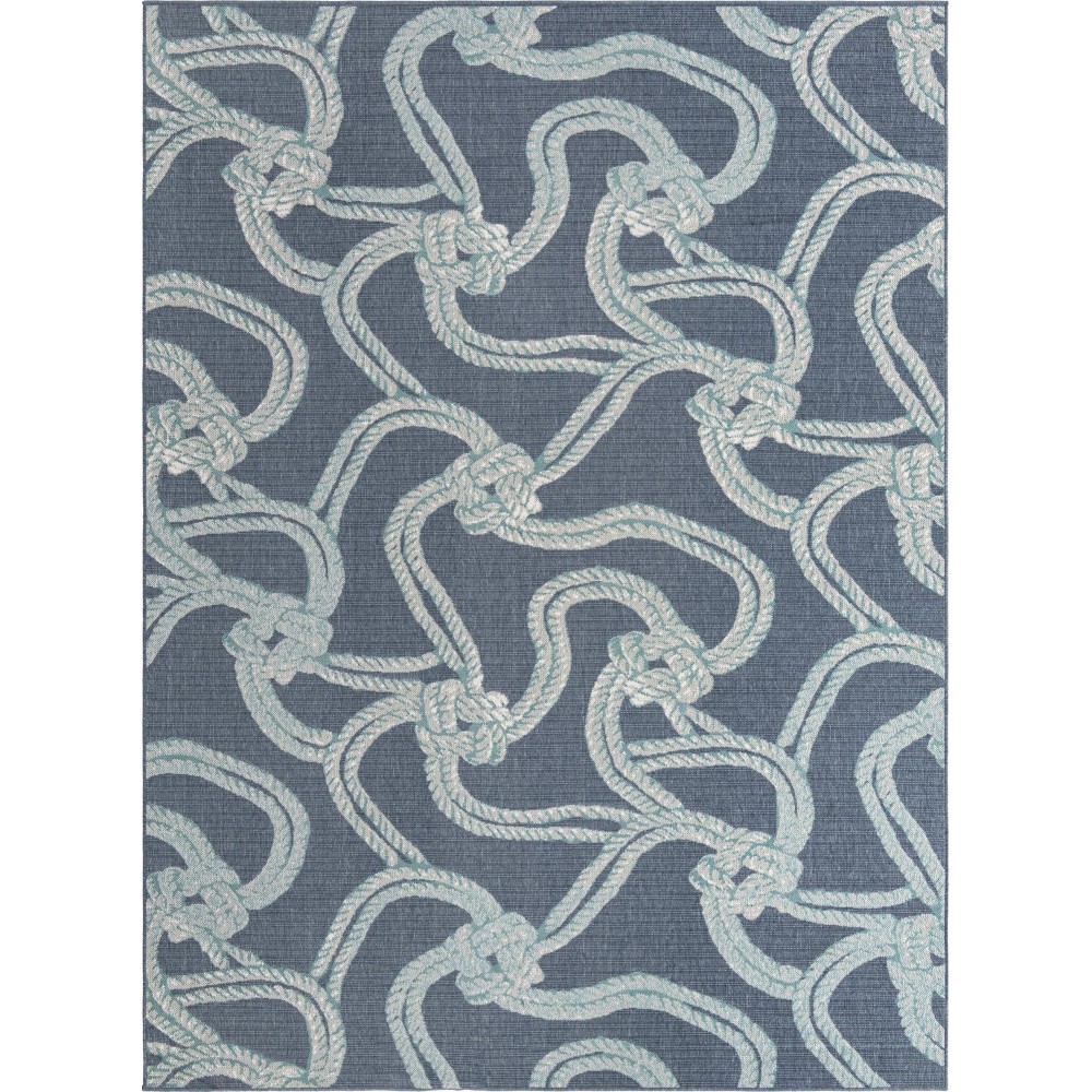 Rug Unique Loom Outdoor Coastal Navy Blue Rectangular 9' 0 x 12' 0