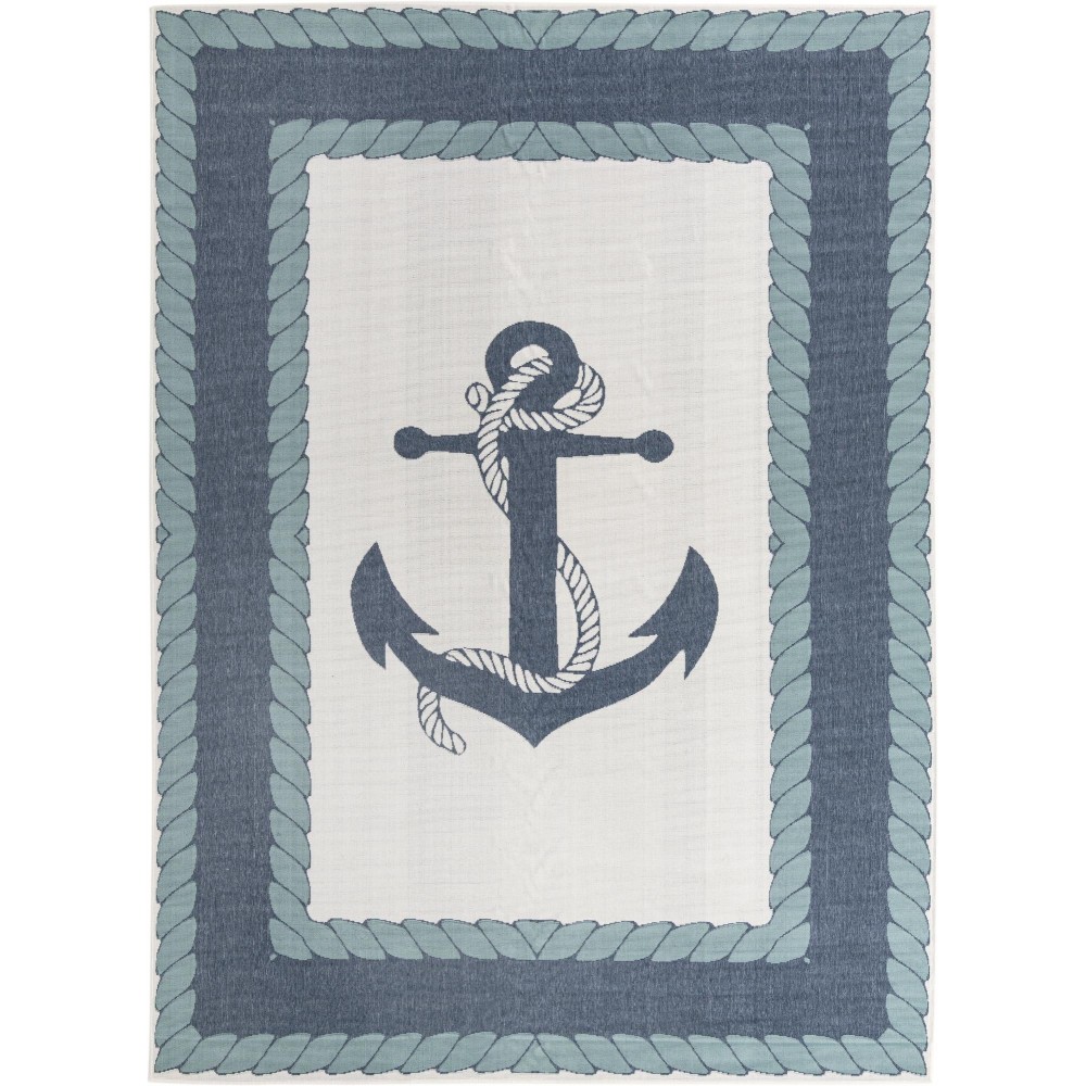 Rug Unique Loom Outdoor Coastal Navy Blue Rectangular 9' 0 x 12' 0