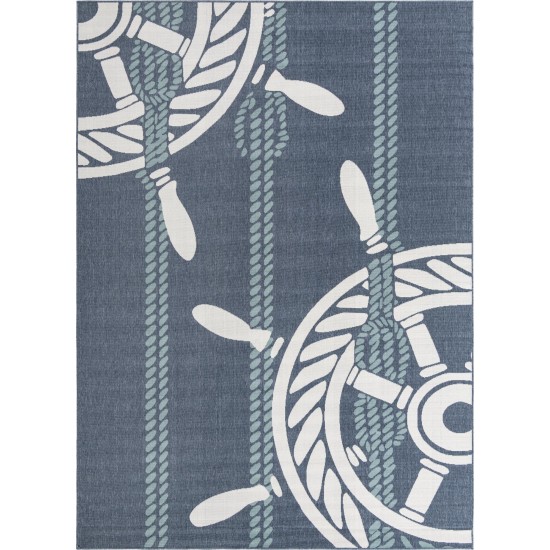 Rug Unique Loom Outdoor Coastal Navy Blue Rectangular 9' 0 x 12' 0