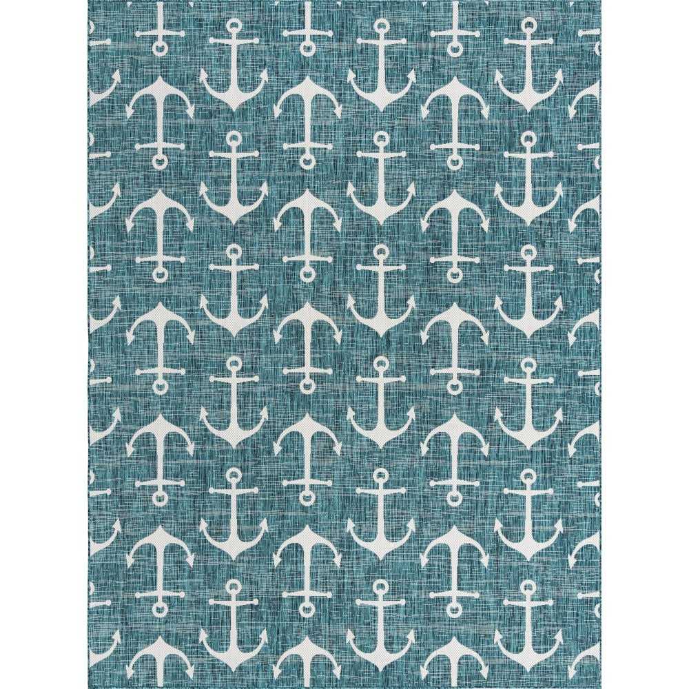 Rug Unique Loom Outdoor Coastal Teal Rectangular 9' 0 x 12' 0