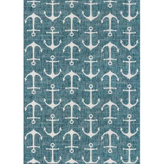 Rug Unique Loom Outdoor Coastal Teal Rectangular 7' 10 x 11' 0