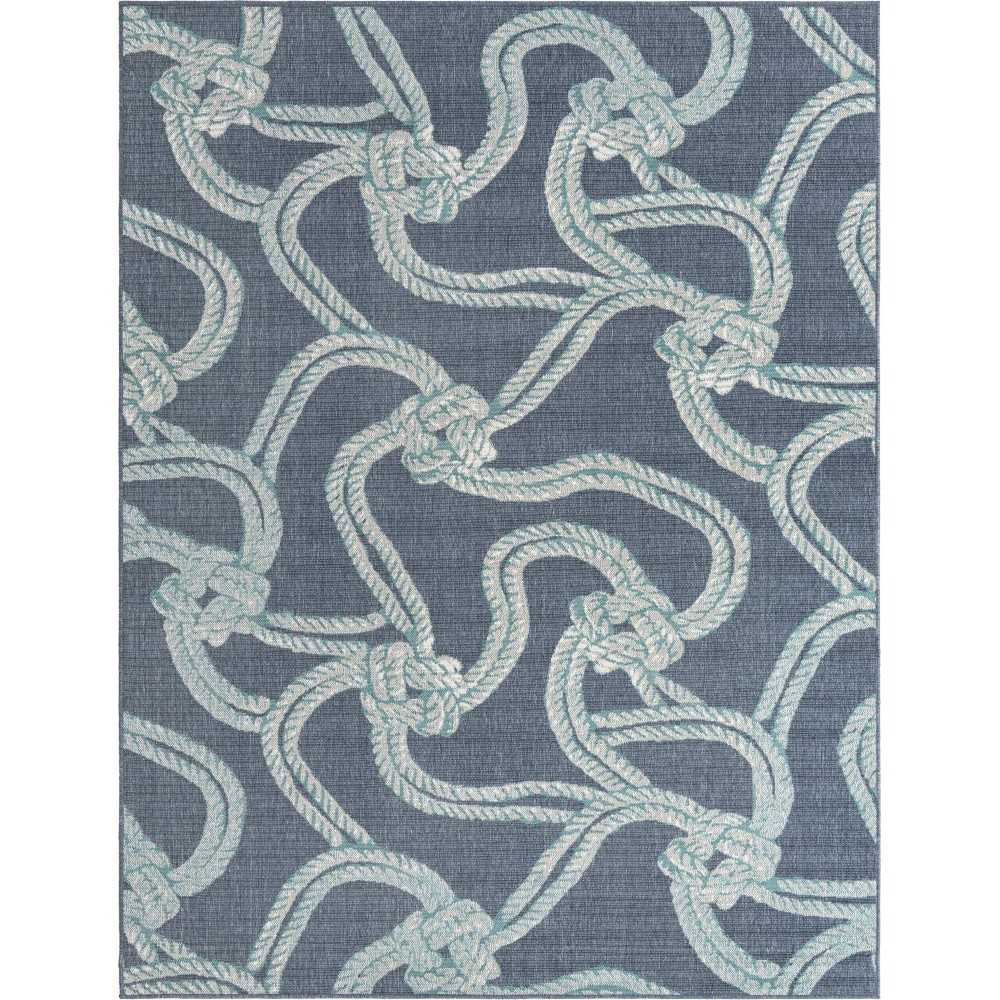 Rug Unique Loom Outdoor Coastal Navy Blue Rectangular 7' 10 x 10' 0