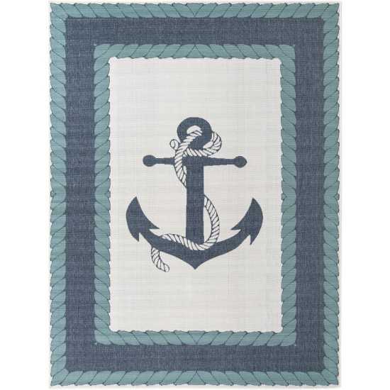 Rug Unique Loom Outdoor Coastal Navy Blue Rectangular 7' 10 x 10' 0