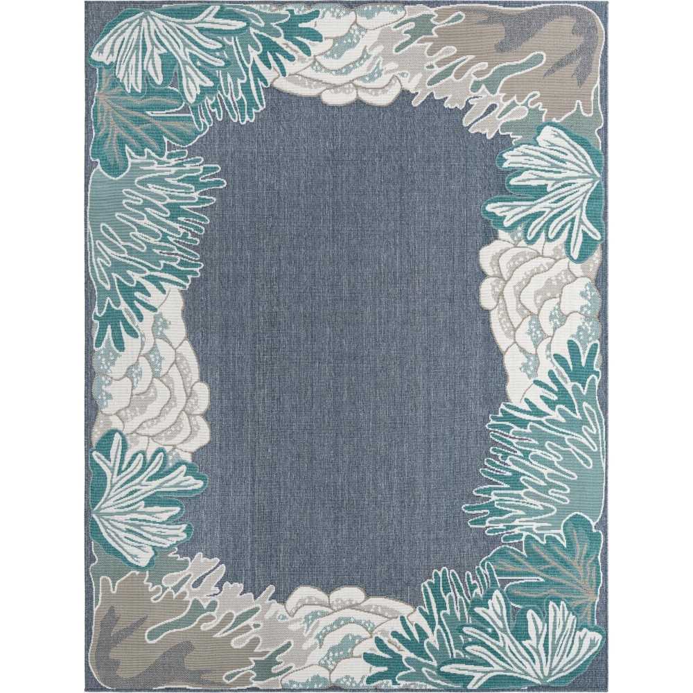 Rug Unique Loom Outdoor Coastal Navy Blue Rectangular 7' 10 x 10' 0