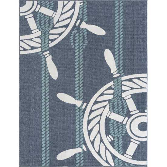 Rug Unique Loom Outdoor Coastal Navy Blue Rectangular 7' 10 x 10' 0