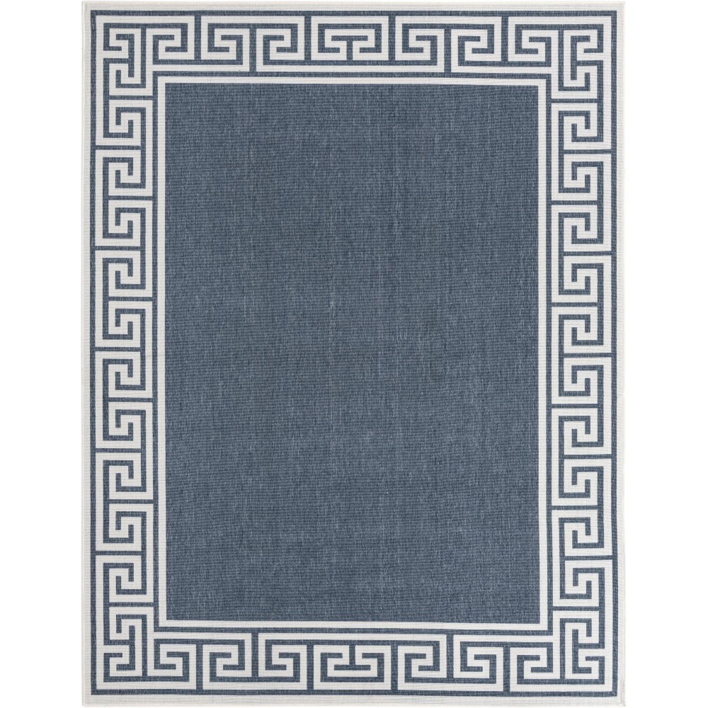 Rug Unique Loom Outdoor Coastal Navy Blue Rectangular 7' 10 x 10' 0