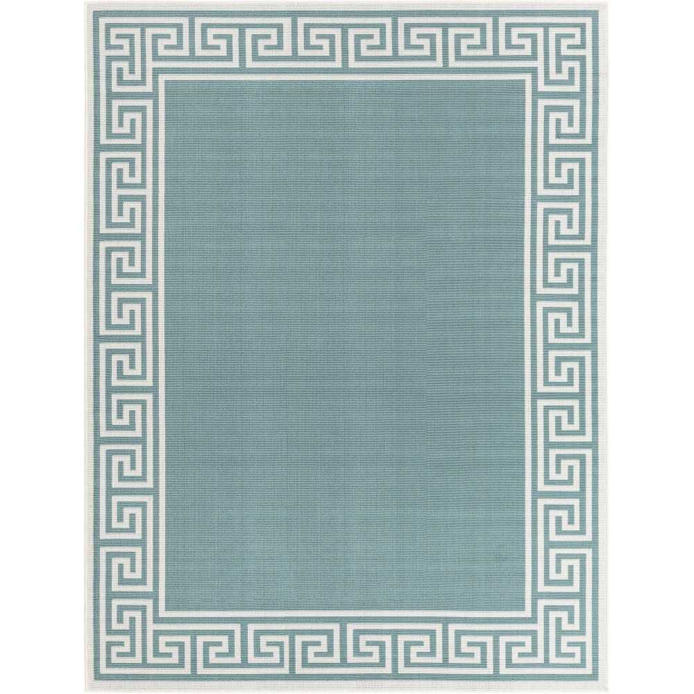 Rug Unique Loom Outdoor Coastal Aqua Rectangular 7' 10 x 10' 0