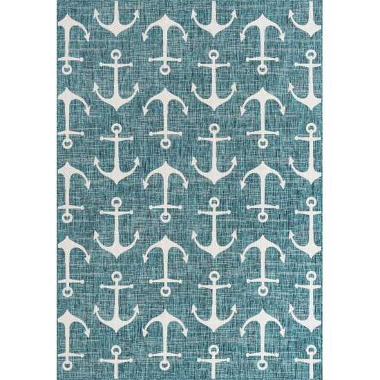 Rug Unique Loom Outdoor Coastal Teal Rectangular 7' 0 x 10' 0