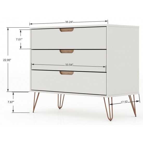 3 Piece Bedroom Set Tall 5-Drawer Dresser, Standard 3- Drawer Dresser and 2-Drawer Nightstand in Off White and Nature