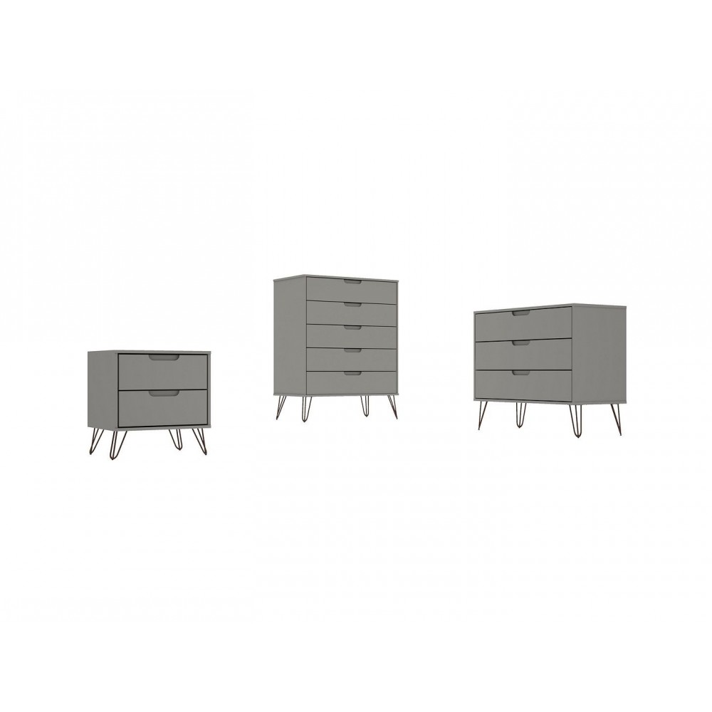 3 Piece Bedroom Set Tall 5-Drawer Dresser, Standard 3- Drawer Dresser and 2-Drawer Nightstand in Off White and Nature