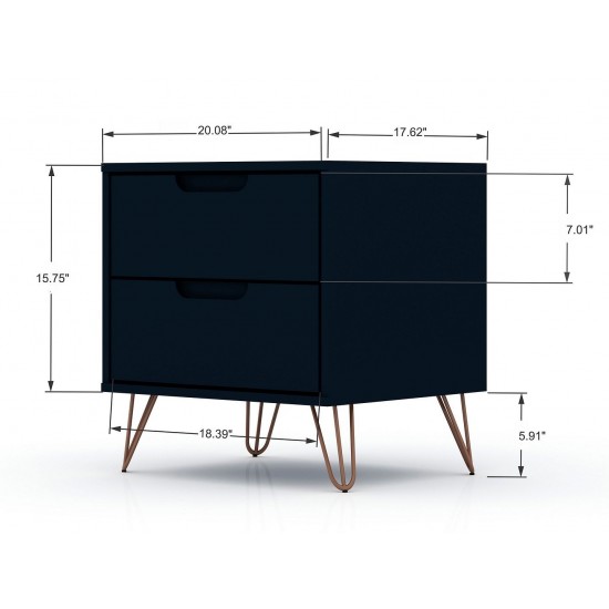 3 Piece Bedroom Set Tall 5-Drawer Dresser, Standard 3- Drawer Dresser and 2-Drawer Nightstand in Tatiana Midnight Blue