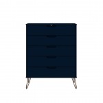 3 Piece Bedroom Set Tall 5-Drawer Dresser, Standard 3- Drawer Dresser and 2-Drawer Nightstand in Tatiana Midnight Blue