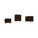 Rockefeller 3 Piece Bedroom Set Tall 5-Drawer Dresser, Standard 3- Drawer Dresser and 2-Drawer Nightstand in Brown