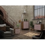 3 Piece Bedroom Set Tall 5-Drawer Dresser, Standard 3- Drawer Dresser and 2-Drawer Nightstand in Nature and Rose Pink