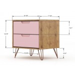 3 Piece Bedroom Set Tall 5-Drawer Dresser, Standard 3- Drawer Dresser and 2-Drawer Nightstand in Nature and Rose Pink