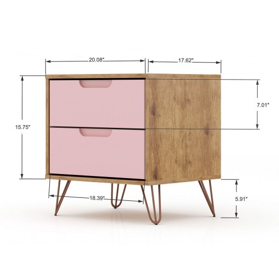 3 Piece Bedroom Set Tall 5-Drawer Dresser, Standard 3- Drawer Dresser and 2-Drawer Nightstand in Nature and Rose Pink