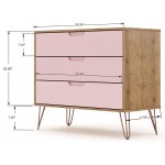 3 Piece Bedroom Set Tall 5-Drawer Dresser, Standard 3- Drawer Dresser and 2-Drawer Nightstand in Nature and Rose Pink