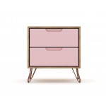 3 Piece Bedroom Set Tall 5-Drawer Dresser, Standard 3- Drawer Dresser and 2-Drawer Nightstand in Nature and Rose Pink