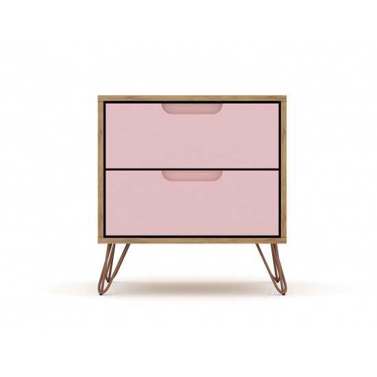 3 Piece Bedroom Set Tall 5-Drawer Dresser, Standard 3- Drawer Dresser and 2-Drawer Nightstand in Nature and Rose Pink