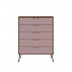 3 Piece Bedroom Set Tall 5-Drawer Dresser, Standard 3- Drawer Dresser and 2-Drawer Nightstand in Nature and Rose Pink