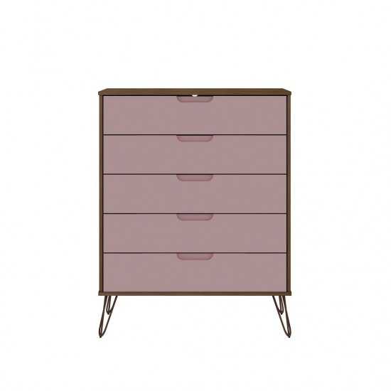 3 Piece Bedroom Set Tall 5-Drawer Dresser, Standard 3- Drawer Dresser and 2-Drawer Nightstand in Nature and Rose Pink