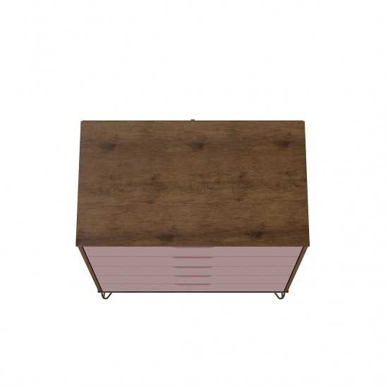 3 Piece Bedroom Set Tall 5-Drawer Dresser, Standard 3- Drawer Dresser and 2-Drawer Nightstand in Nature and Rose Pink