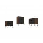3 Piece Bedroom Set Tall 5-Drawer Dresser, Standard 3- Drawer Dresser and 2-Drawer Nightstand in Nature and Textured Grey
