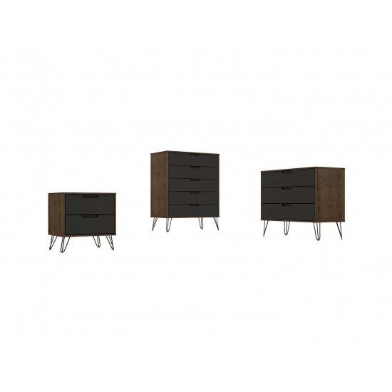 3 Piece Bedroom Set Tall 5-Drawer Dresser, Standard 3- Drawer Dresser and 2-Drawer Nightstand in Nature and Textured Grey