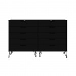 Rockefeller 3 Piece Bedroom Set Tall Wide 10-Drawer Dresser, Standard 3- Drawer Dresser and 2-Drawer Nightstand in Black