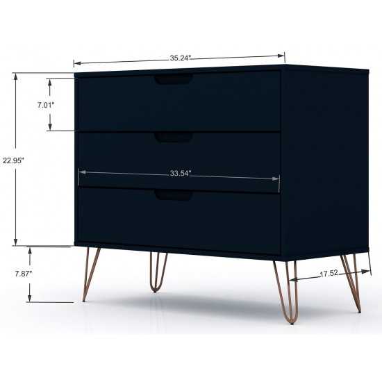 3 Piece Bedroom Set Tall Wide 10-Drawer Dresser, Standard 3- Drawer Dresser and 2-Drawer Nightstand in Tatiana Midnight Blue
