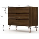Rockefeller 3 Piece Bedroom Set Tall Wide 10-Drawer Dresser, Standard 3- Drawer Dresser and 2-Drawer Nightstand in Brown