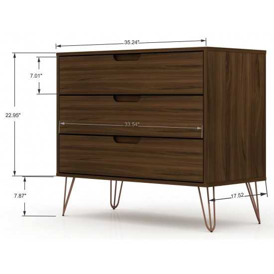 Rockefeller 3 Piece Bedroom Set Tall Wide 10-Drawer Dresser, Standard 3- Drawer Dresser and 2-Drawer Nightstand in Brown