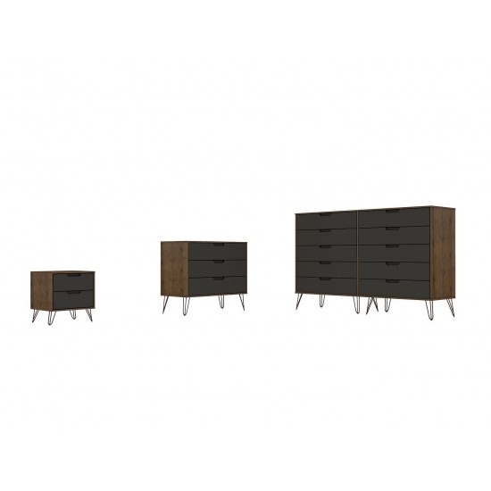 3 Piece Bedroom Set Tall Wide 10-Drawer Dresser, Standard 3- Drawer Dresser and 2-Drawer Nightstand in Nature and Textured Gr