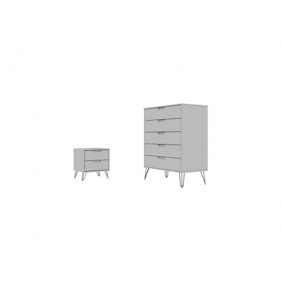 Rockefeller Tall 5- Dresser and 2-Drawer Nightstand in White