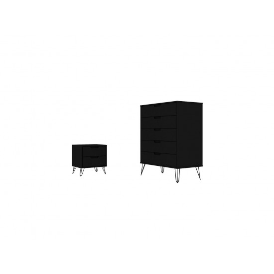 Rockefeller Tall 5- Dresser and 2-Drawer Nightstand in Black