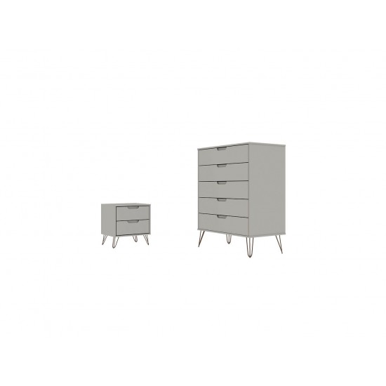 Rockefeller Tall 5- Dresser and 2-Drawer Nightstand in Off White and Nature
