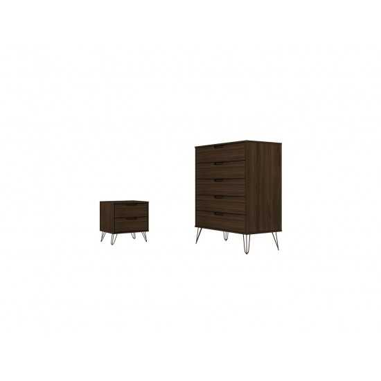 Rockefeller Tall 5- Dresser and 2-Drawer Nightstand in Brown