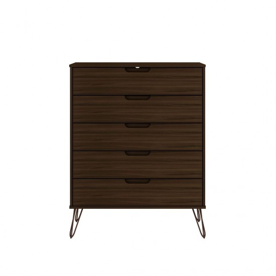 Rockefeller Tall 5- Dresser and 2-Drawer Nightstand in Brown