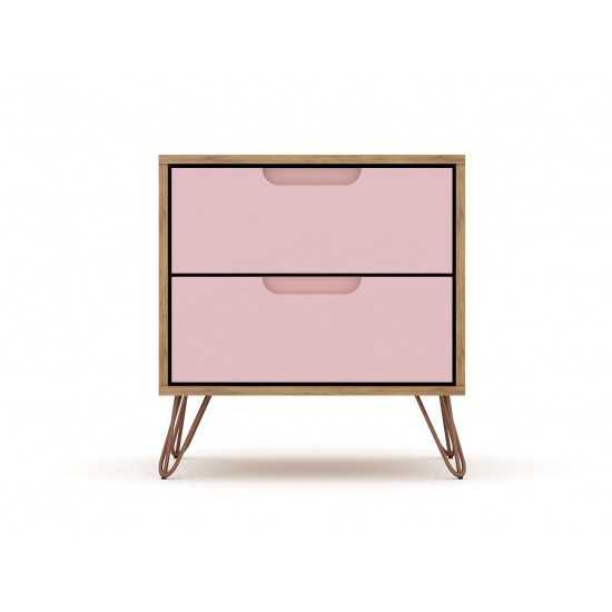 Rockefeller Tall 5- Dresser and 2-Drawer Nightstand in Nature and Rose Pink