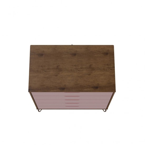 Rockefeller Tall 5- Dresser and 2-Drawer Nightstand in Nature and Rose Pink